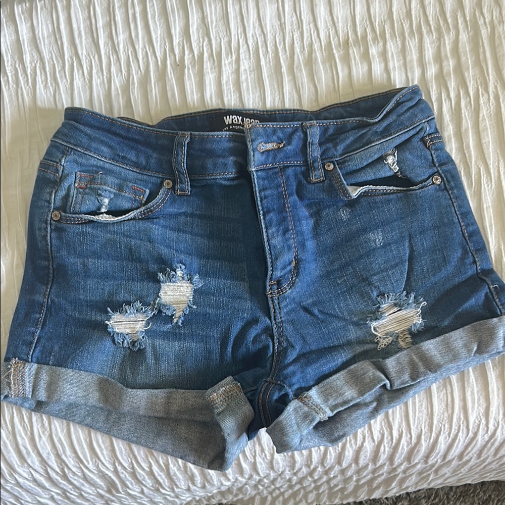 Wax Jean Blue Distressed Jean Shorts